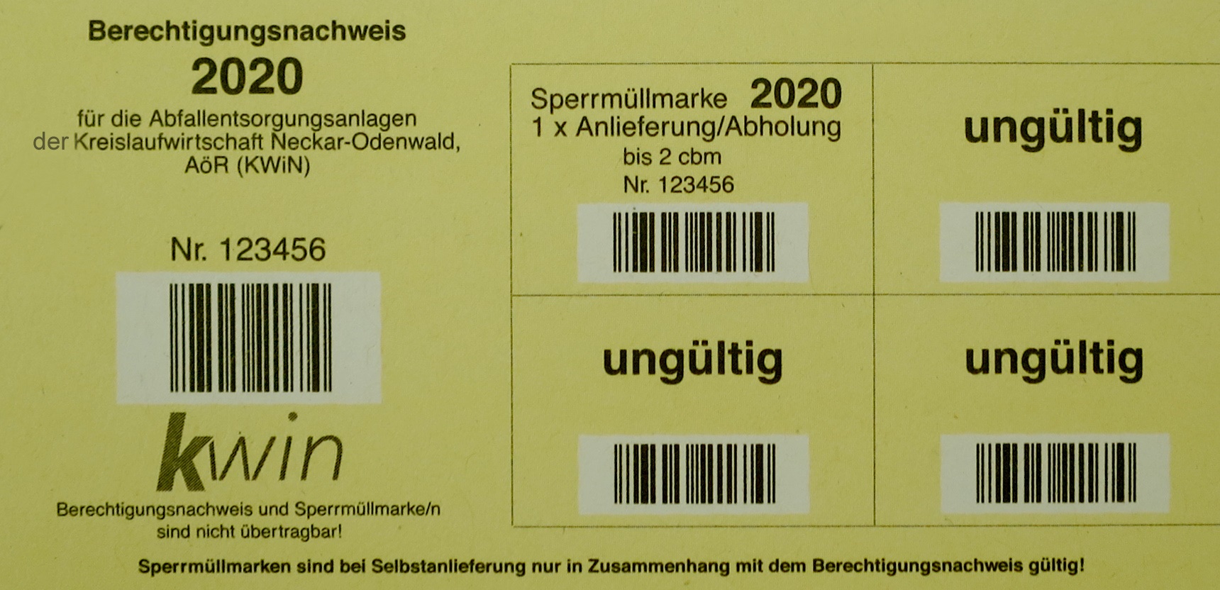 2020 Berechtigungsnachweis gelb